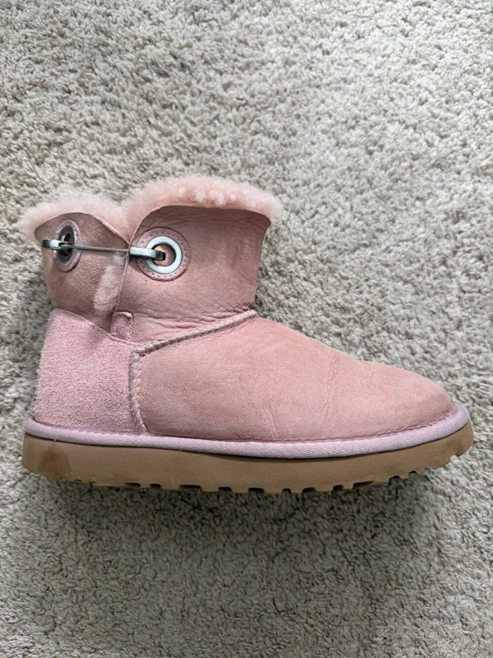 UGG Mini Button Boots 1019627 Pink Suede Sheepskin Women's US 7